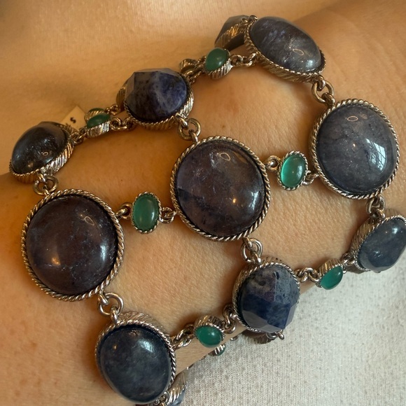 Carolee Jewelry - Semi precious Carolee Silver Bracelet with Blue and Green Stones